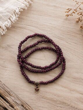 Handmade Seed Bead Bracelet Set with Copper Heart Charm |Kindness Reminder Gift